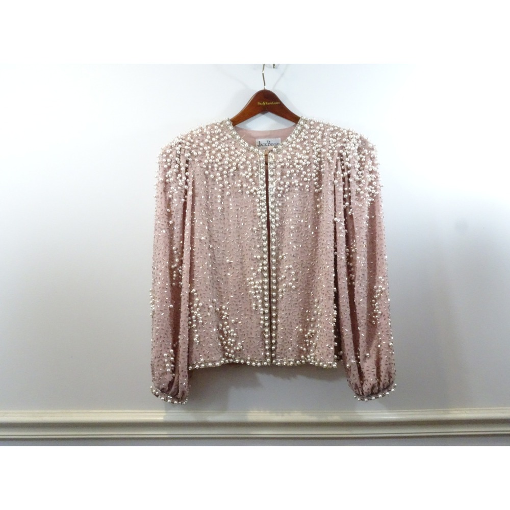 Vintage Jack Bryan Pink Beaded Pearl Evening Jacket Sequin Formal Size 6